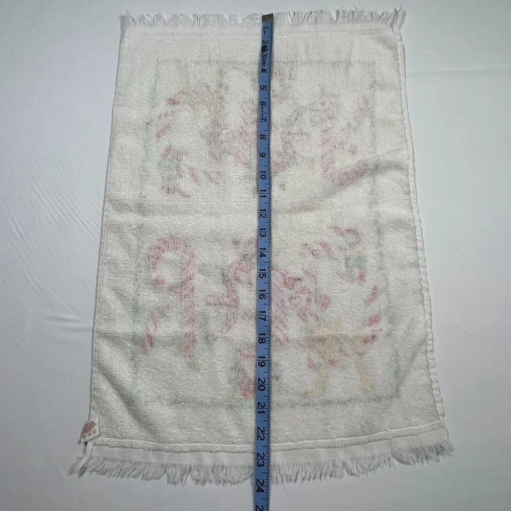 Cannon Christmas Towel 15 x 24‎ Candy Cane Cheer Elves and Holly Vintage